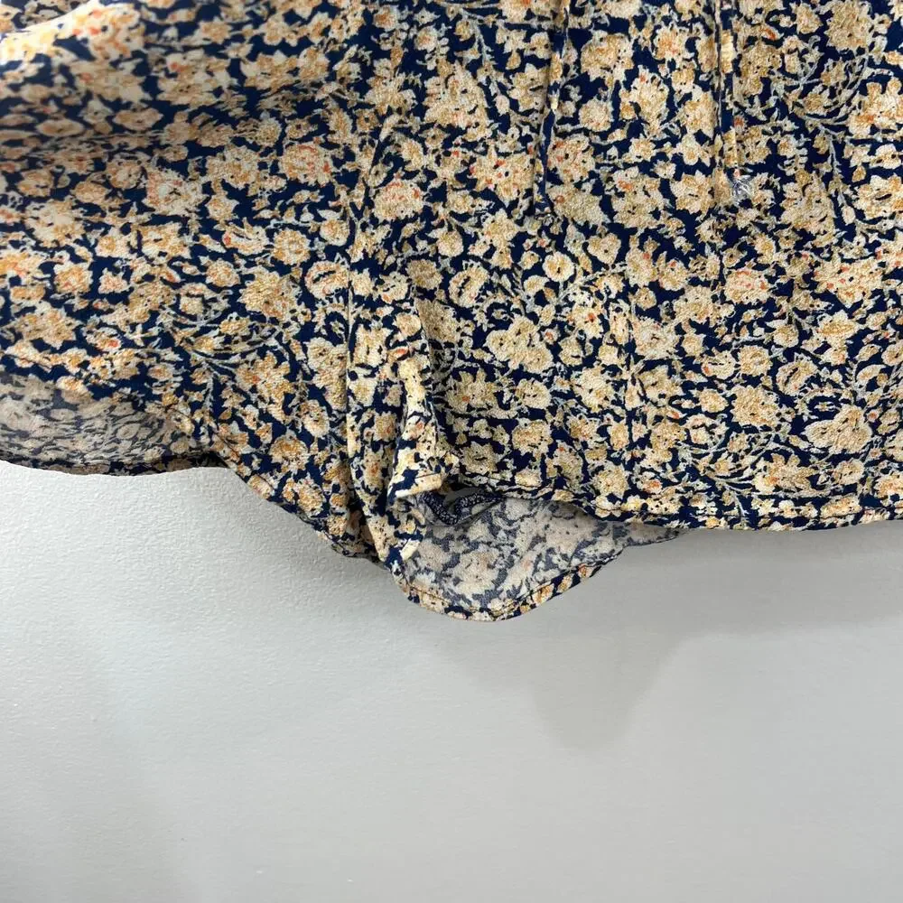 FREE PEOPLE Blue Yellow Romper Floral Once Upon a Summertime Bell Sleeve Small S - Picture 7 of 9